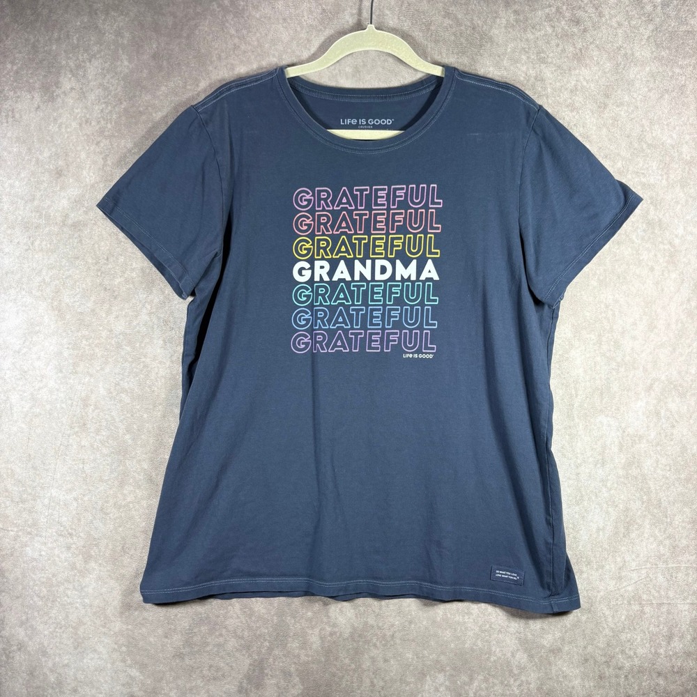 Life is Good T-Shirt Womens XL Blue Grateful Grandma Crusher Tee Graphic $25